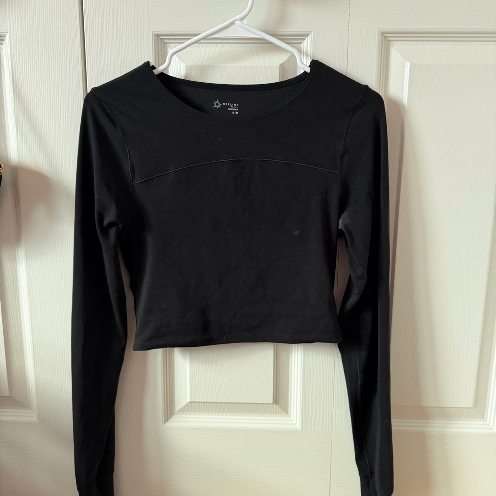 Aerie Black Long Sleeve Crop Top